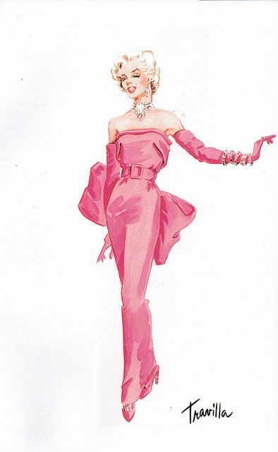 costume designer William Travilla’s sketches for Marilyn Monroe’s iconic gowns in Gentlemen Prefer B
