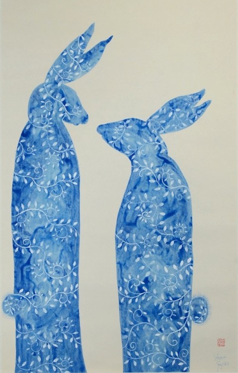 Anna Glynn (Australian, b. 1958, Melbourne, Victoria, Australia) - 1: Blue Rabbit Lovers  2: Shady M
