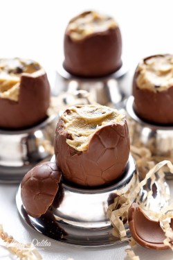 sweetoothgirl:    CHOCOLATE CHIP COOKIE DOUGH FILLED EASTER EGGS  