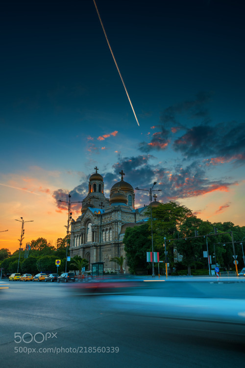 Colorful sunset. The Cathedral of the Assumption in Varna by vall