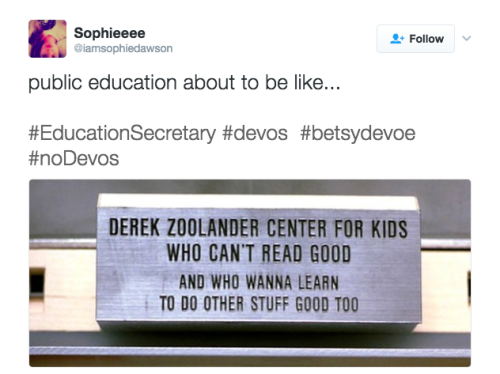 prochoice-or-gtfo:  refinery29:  Betsy DeVos has been confirmed by one vote as the Secretary of Education. Two Republican Senators voted against their party to protest DeVos Today, the Senate narrowly confirmed Betsy DeVos as Secretary of Education, with
