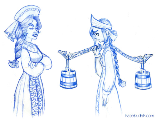 catchkat:Some early character sketches for Nastenka, the older stepsister, and the Beast. Part of 