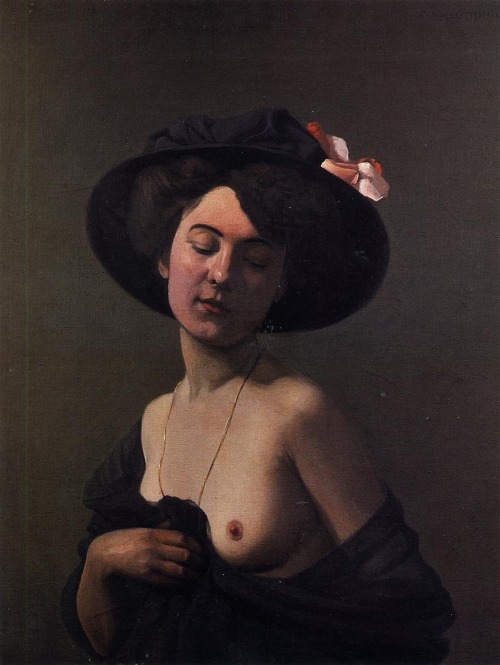 artist-vallotton: Woman with a Black Hat, 1908, Felix VallottonMedium: oil,canvas