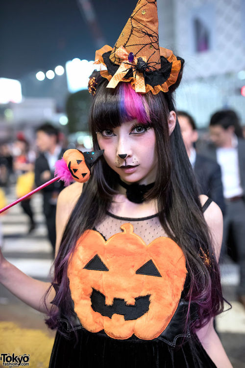 Tokyo-based model RinRin Doll and friends on the street in Shibuya on Halloween night. RinRin Doll a