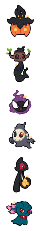 smash-chu:Drew some floating ghost types, as it only seems fitting since Halloween is approaching. O