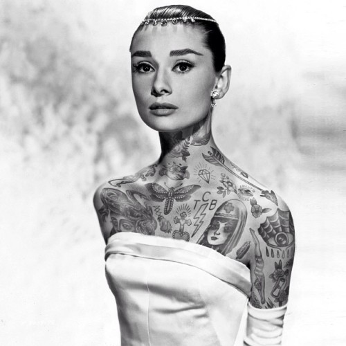 shoppedtattoos: #AudreyHepburn #shoppedtattoos #heartStabber