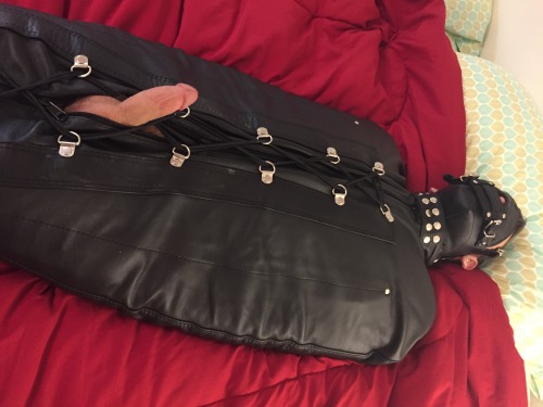 bondageandsocks:The BF put me in the sleepsack for a couple of hours. Nice bf, but more is always be