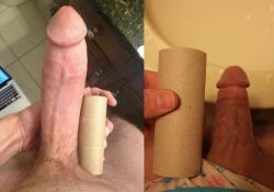 sissylydia:  Toilet paper tube cock comparisons.