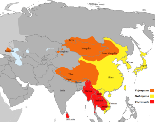 cravingdesires:mapsontheweb:Areas where Buddhism is a major religion and the predominant traditions