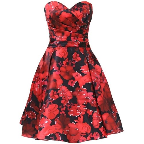 Zechun Floral Print Sweetheart Red Short Homecoming Prom Dress Bridesmaid Gown ❤ liked on Polyvore (