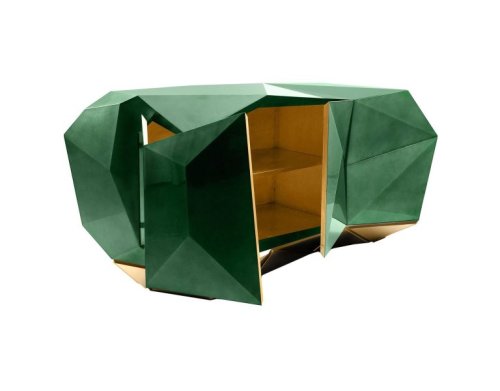 EUROPEAN BOCA DO LOBO DIAMOND EMERALD GREEN AND GOLD LEAF SCULPTURAL SIDEBOARD via gothelist.com