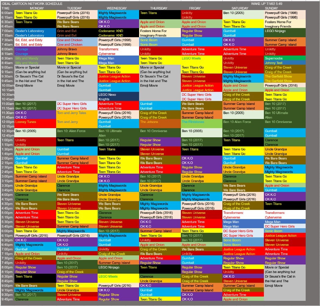 vaughnmax on Tumblr Here's an ideal Cartoon Network schedule that I