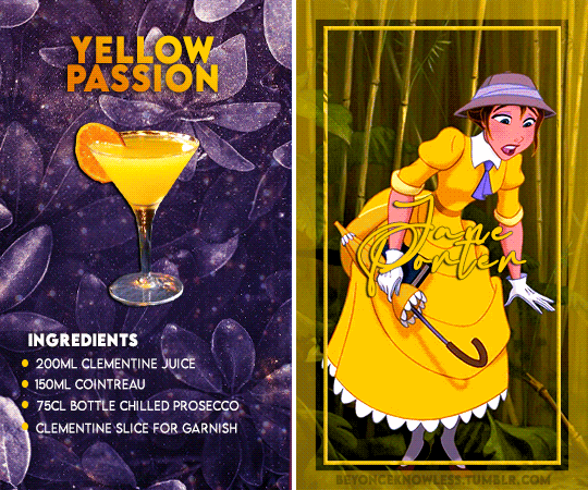 beyonce-knowles-carter:CHARACTERS AS COCKTAILS ➤ disney heroines (part ½)