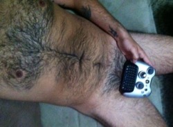 hot4hairy:  Submission from a Hot4Hairy follower  Hey guys ! Here’s a pick I just took this morning. Any other hairy gamers? Love to play naked. Lol well I guess every one plays naked. You may share this with your bloggers if it fits your criteria.