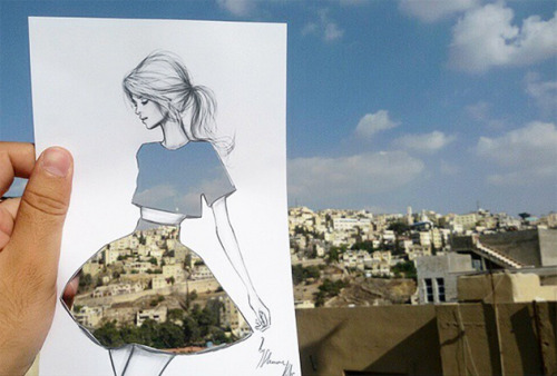 archatlas:  shamekh شامخ  Art, architecture and fashion collide in the best possible way in the the work by shamekh شامخ, an architect and fashion illustrator that has found an ingenious way to combine both of his passions. Updated 16.01.13 