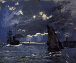 lawrenceleemagnuson:  Claude Monet A Seascape, Shipping by Moonlight (1864)oil on canvas 73.8 x 60 cmNational Gallery of Scotland 
