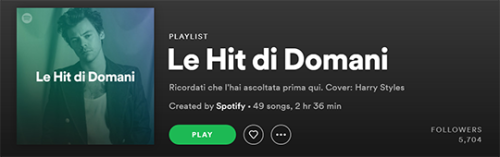 stylesupdated:Harry is the cover of a Italian Spotify playlist “Le Hit di Domani” (Tomorrow’s Hits) 