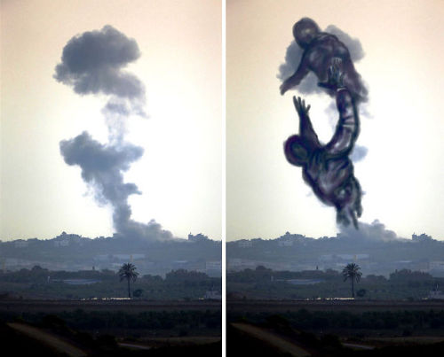 amroyounes:  Palestinians Turn Smoke From Israeli Rocket Strikes Into Powerful Images Some would consider the arming of Israel, the constant bombardment and the murder of children as terrorism.  But thats not how Israel and the U.S. sees it.
