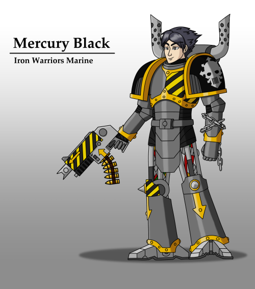 RWBY x Warhammer 40K - Mercury Black Mercury Black of the Iron Warriors warband armed with a bolter