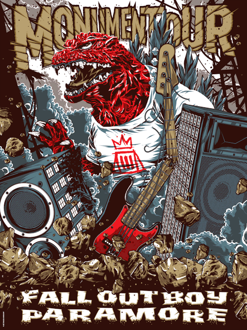 I was fortunate to get to work with Fall Out Boy and Paramore on their tour poster for #Monumentour. 18" x 24" 5-color screen-print, available at the shows for $25. Check it out here. It’s got a monster on it so that means it’s cool.
For more...