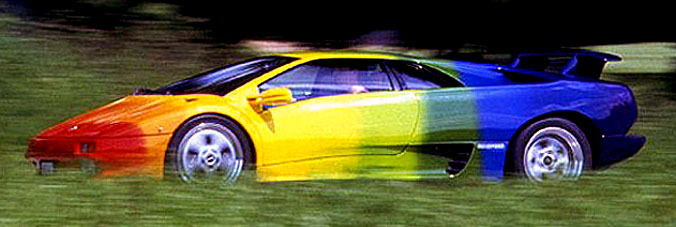 carsthatnevermadeitetc:  Lamborghini Diablo VT, 1999, by Rinspeed. A rainbow-striped