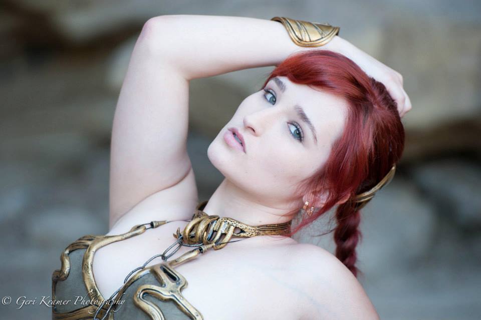 savingthrowvssexy:  Alexandria the Red as Slave Leia Most impressive.  love it.