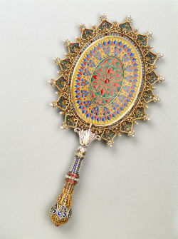 Hotel-Haute-Societe:  Hand Mirror, Boucheron, C. 1860-5 Gold, Enamel, Glass, Pearls,