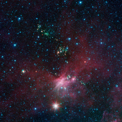 distant-traveller:  Stars shoot jets in cosmic playground  Dozens of newborn stars sprouting jets from their dusty cocoons have been spotted in images from NASA’s Spitzer Space Telescope. In this view showing a portion of sky near Canis Major, infrared