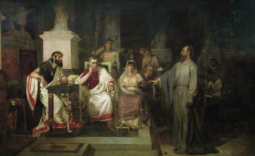 The Apostle Paul explains the tenets of faith in the presence of King Agrippa, his sister Berenice, 