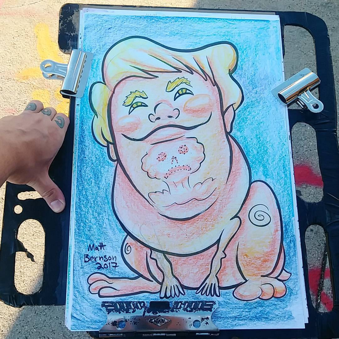 Caricature of Trump. Mutant toad creature thing. Nuke in the chin dimple thing because