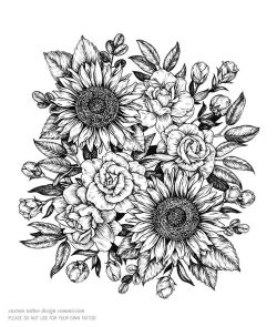 milk-paws:  Finished sunflower and gardenia bundle for Caitlin. This image is a custom tattoo design. Please respect my client and do not use this image for your own tattoo. Email commission inquiries to cloeyzikmund@gmail.com. Thank you!