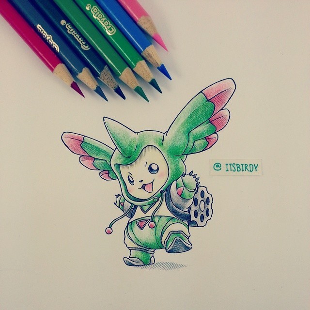itsbirdyart:  #Terriermon wearing a #Rapidmon onesie. Revolver Cylinder backpack