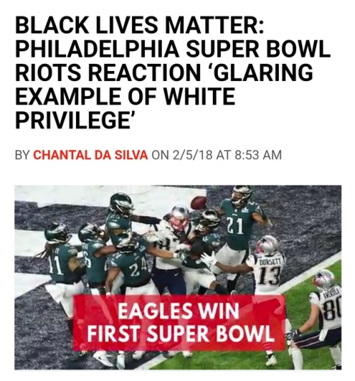 ithelpstodream:In the aftermath of the chaos that erupted in Philadelphia as Eagles fans tore through the streets celebr