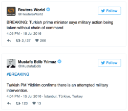 avelera:micdotcom:In Ankara, Turkey, reports of gunfire and tanks in the streets amid “military intervention” According to Reuters, Turkish Prime Minister Binali Yildirm stated Friday that “military action has been taken without chain of command”
