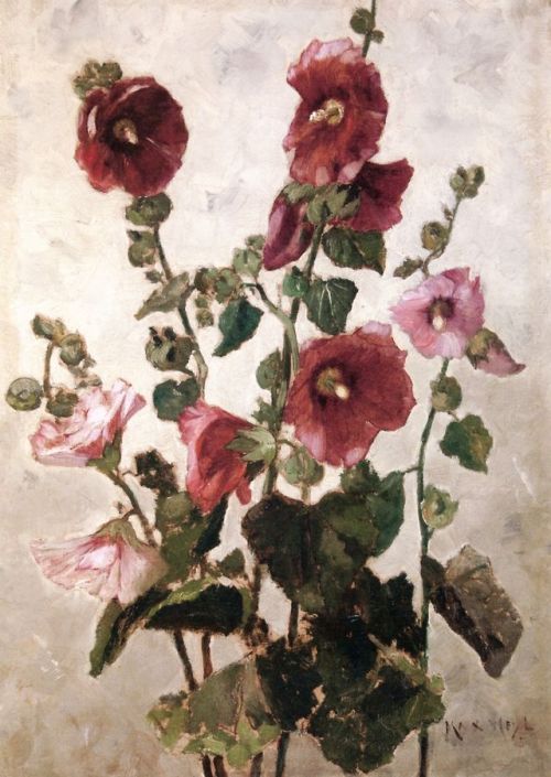 Hollyhocks -  Max Weyl 1881Impressionism