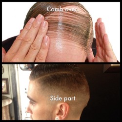 vintagebarbershop:  mxleonardo:  Because I’m sick and tired of that fact that I keep on gettin asked for a “comb over”.  First off, “comb overs” are what balding men do to TRY to hide their baldness. I get it when it’s some kid asking for