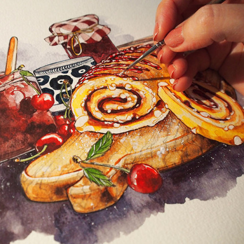  More Food commissions Process shots + Final illustrations : 1. La confiture de cerise / Cinnamon ro