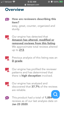 lavenderek:hey guys, fyi if you do online shopping - highly recommend fakespot.comyou paste the direct link to the product into the search bar and it analyzes the reviews to determine whether reviews are accurate and how many positive vs negative reviews