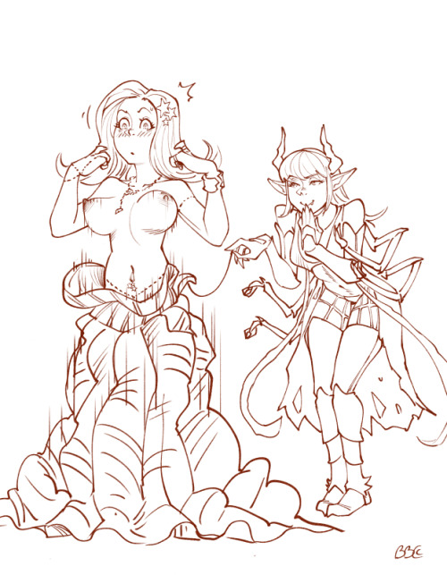 bbc-chan:  Ariadne & Lady Pea (Rafflathon #3 - Round 2)Ariadne (right) and this artwork are property of AielloA. Lady Pea is Cathare’s OC.