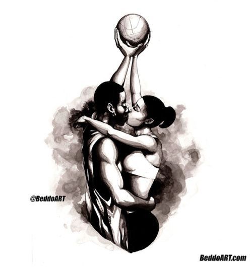 “all’s fair in Love & Basketball…” (ink sketch) by Beddo.website - http://www.beddoart.co