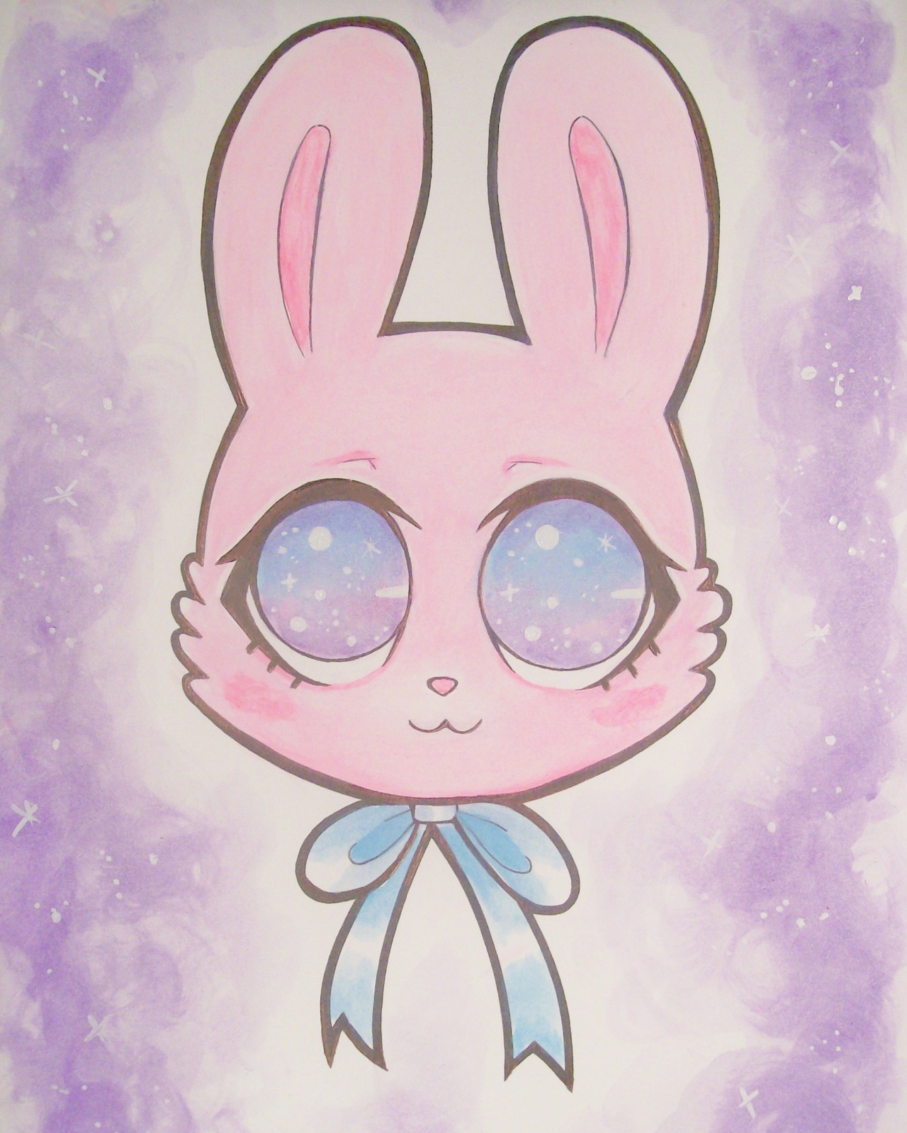 sweet-pink-snow:  My new sparkly-eyed bunny painting! ヽ(゜∇゜)ノ  