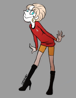 giftieart:  While Pearl was going a bit gaga over space n junk, I kinda just kept picturing her in Nyota Uhura’s Star Trek Outfit. Which is a little odd considering I’ve never watched Star Trek before, not even the recent movie. Also I let Pearl keep