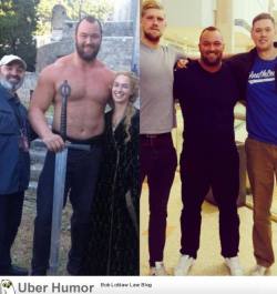 ohmygil: bloodedcelt:  So this is Hafþór Júlíus Björnsson. On the left, he’s on the set of Game of Thrones. On the right, with his brothers. He’s the smallest one. Can you imagine what their poor mom had to do to keep those boys fed when they