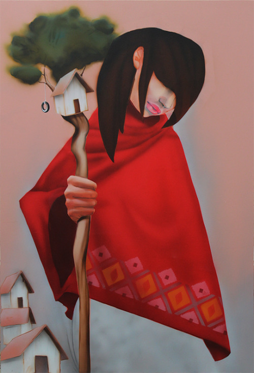 SHAMAN GIRL, 80x50 acrylics on wood, by cheko.