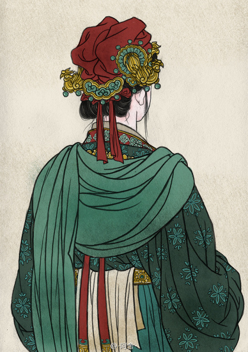 Back portraits of Chinese women depicted in historical art, by Chinese artist -阿舍- (Source). Th