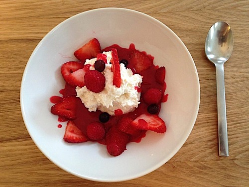 Almond Blanc-Manger With Raspberries, Strawberries And Concord Grapes.