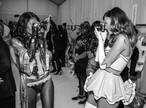 Emanuela de Paula and Behati Prinsloo backstage at the VSFS 2011