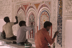 indoafrican: Bruno BarbeyMarrakech. Artisans doing restoration work inside the Mausoleum of Sibi Bel Abbas. 