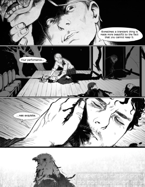 My Hannibal comic for Field Kabuki, a Hannibal artbook :)) I drew this wayyyyyyy back after S2 ended, before S3. I’m not as happy with it as my earlier Hannibal comic but I loved drawing it :) Black and white blood and gore is my favorite