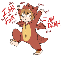 bilbo-of-the-shire:   HIS WINGS ARE A KAWAII HURRICANE.  Suggestion #2: Smaug/Kigurumi ooc: Pretty sure that’s offensive to dragons, Bilbo. 